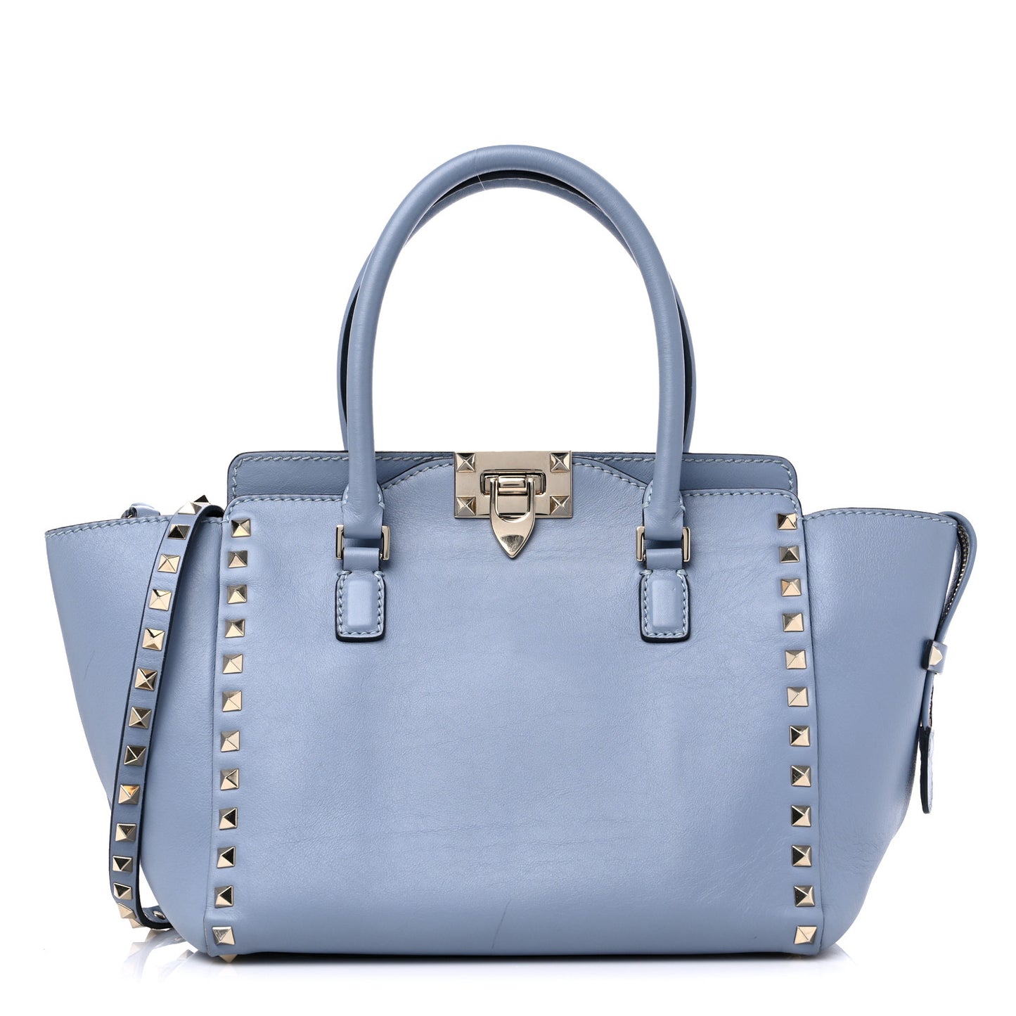 Vitello Small Rockstud Double Handle Tote Grey Blue