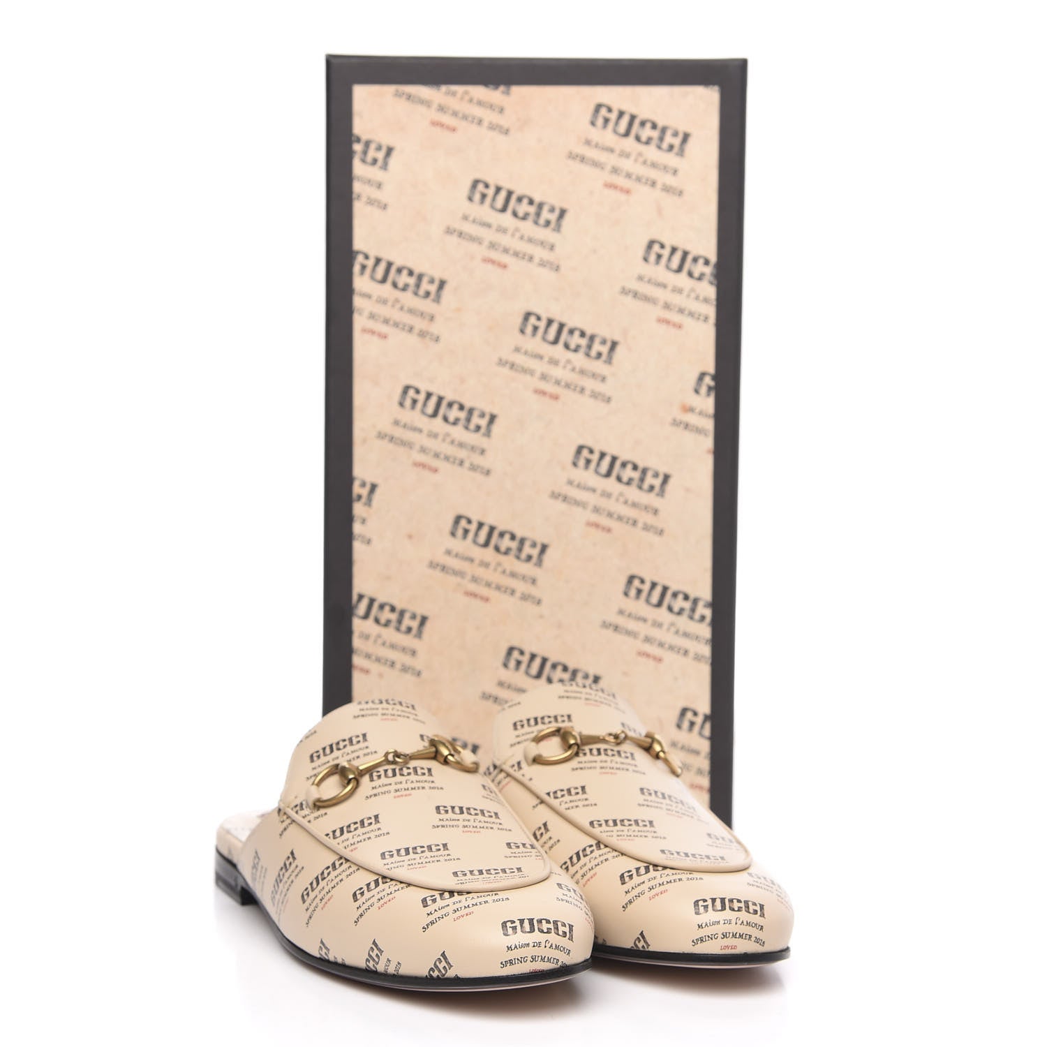 Gucci Calfskin Stamp Print Womens Princetown Slippers 37 Soy Black 9 of 10