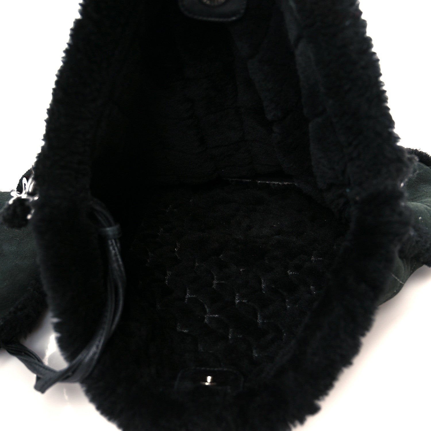 Chanel Shearling Suede Stitched CC Tote Black 6 of 12