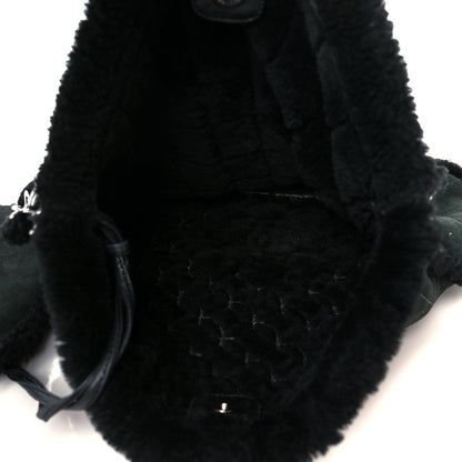 Chanel Shearling Suede Stitched CC Tote Black 6 of 12