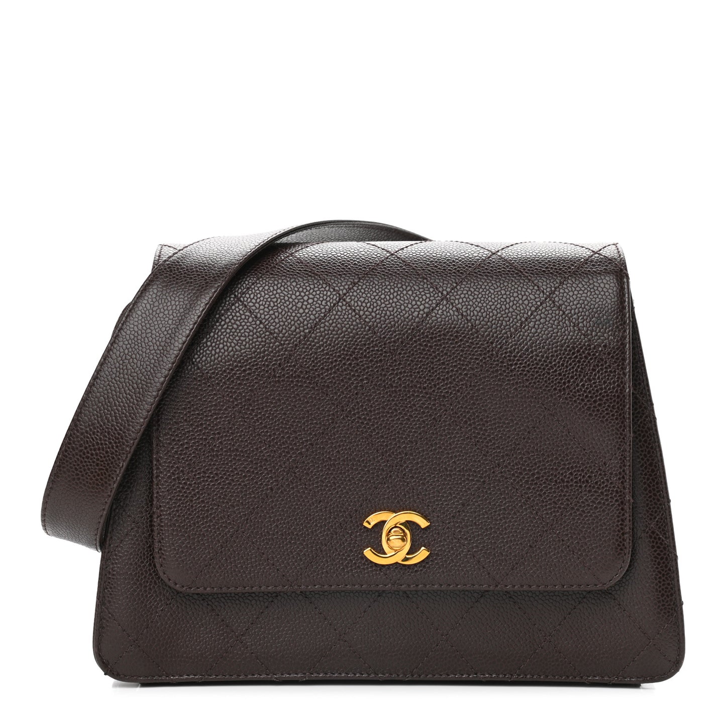 Caviar Flap Shoulder Bag Brown