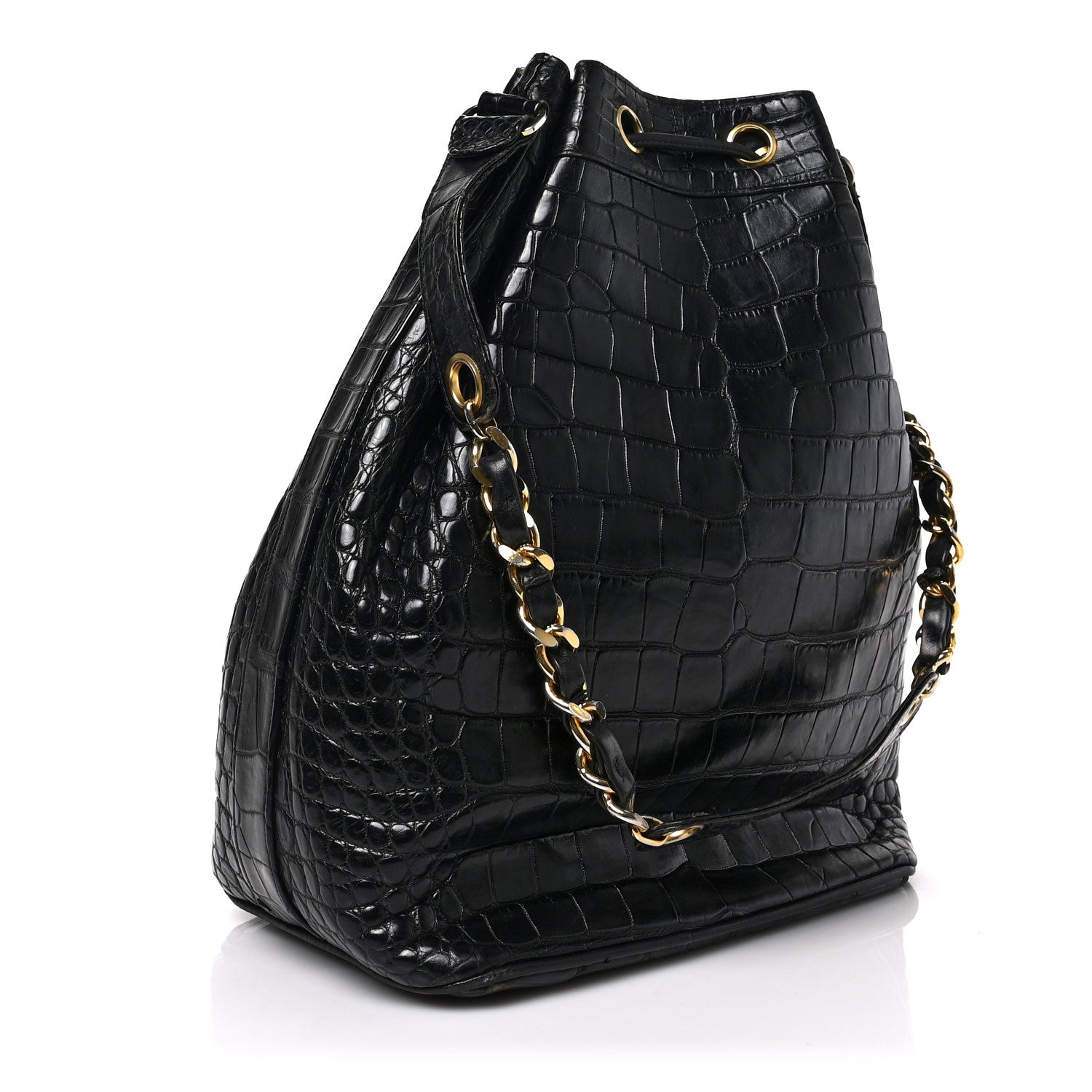 Chanel Alligator Drawstring Bucket Bag Black 3 of 9