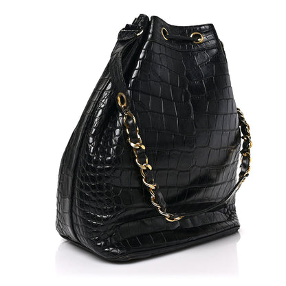 Chanel Alligator Drawstring Bucket Bag Black 3 of 9