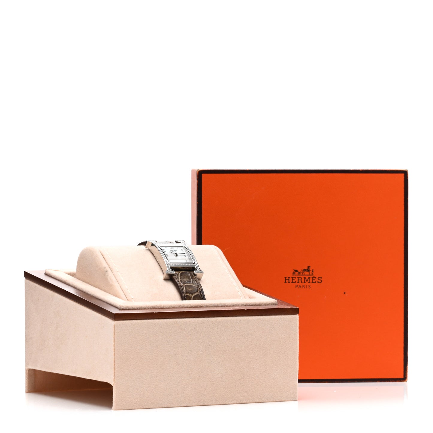 Stainless Steel Alligator Diamond Bezel Mother of Pearl 21mm Heure H Hour Quartz Watch Gris Elephant