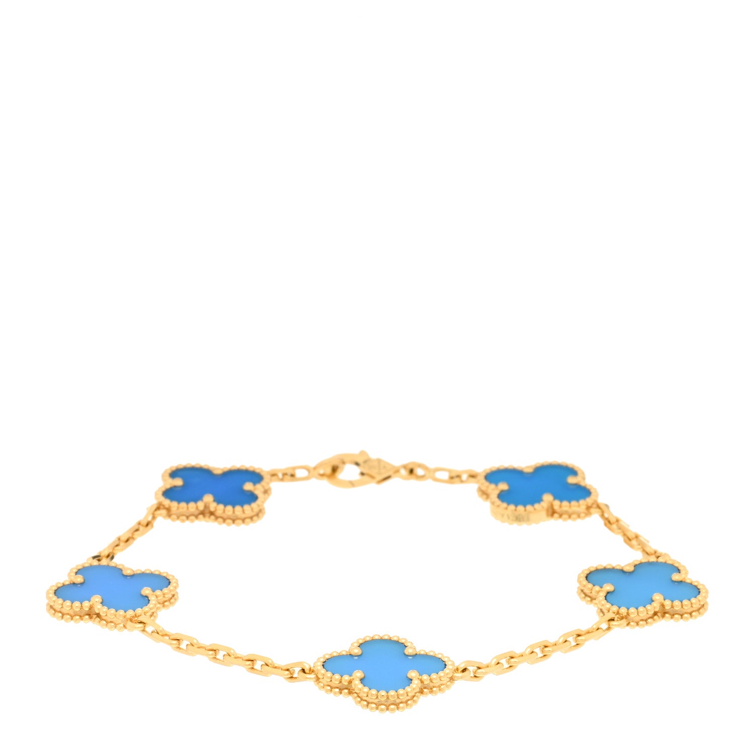 Van Cleef & Arpels 18K Yellow Gold Blue Agate 5 Motifs Vintage Alhambra Bracelet 1 of 3