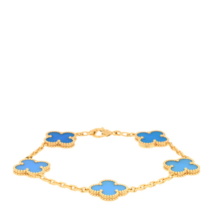 Van Cleef & Arpels 18K Yellow Gold Blue Agate 5 Motifs Vintage Alhambra Bracelet 1 of 3