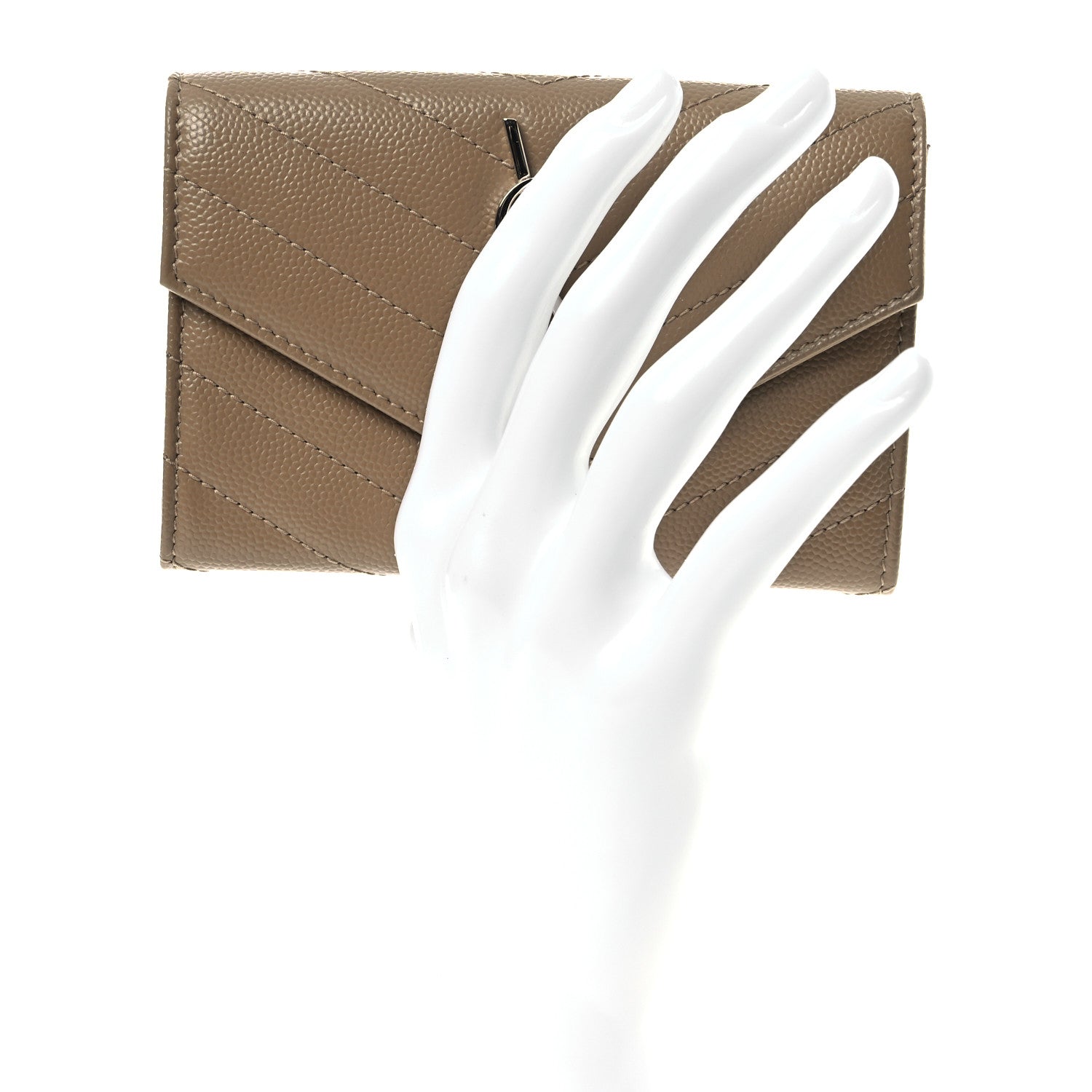 Saint Laurent Grain De Poudre Matelasse Chevron Small Monogram Envelope Wallet Dark Beige 2 of 9