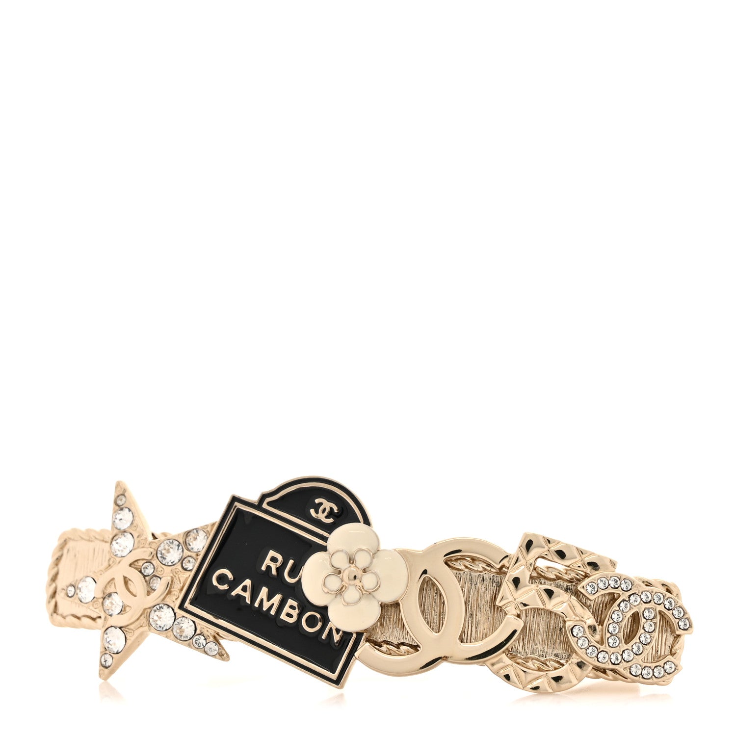 Chanel Metal Crystal CC Rue Cambon Hair Clip Gold Pearly White 1 of 4