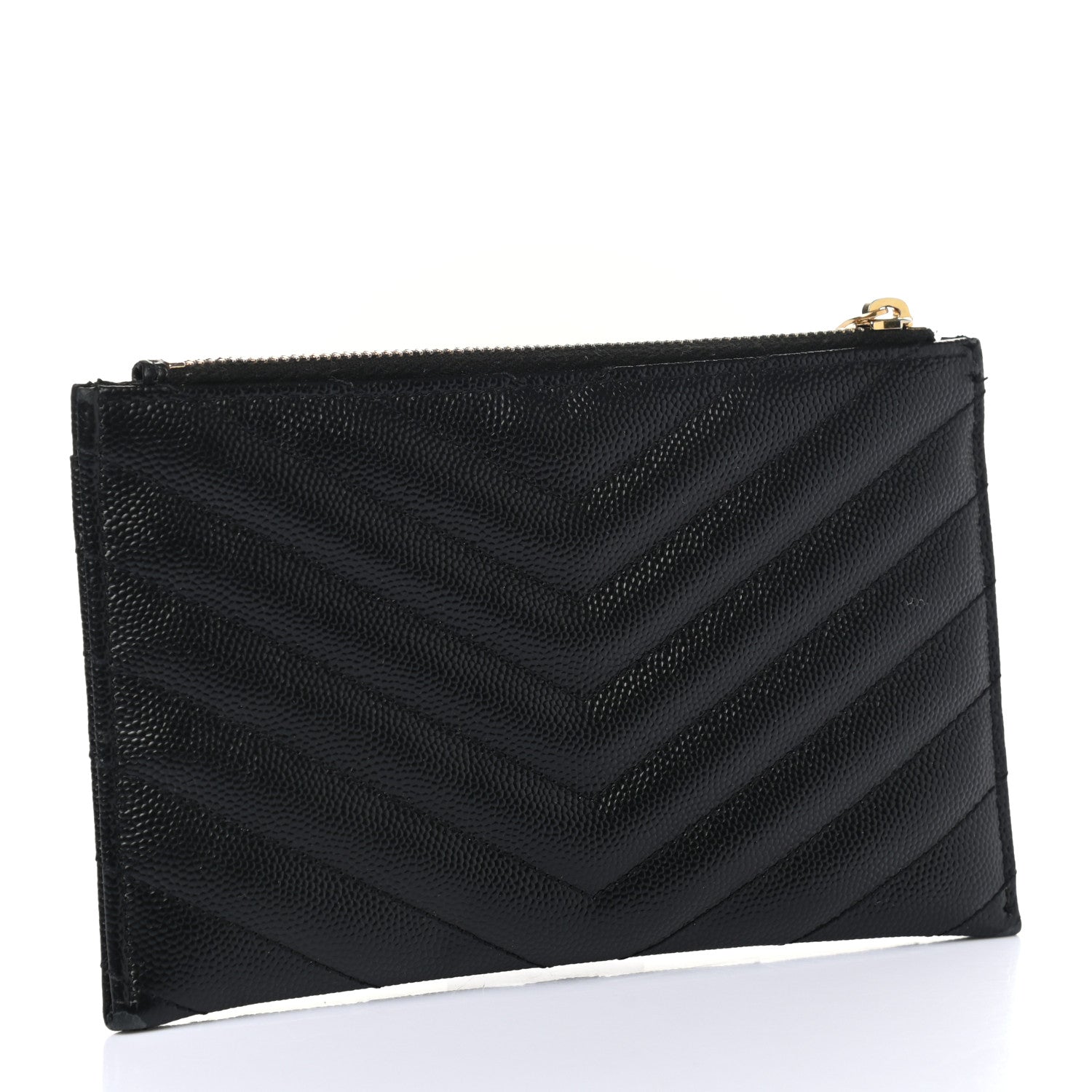 Saint Laurent Grain De Poudre Chevron Monogram Bill Pouch Black 3 of 10
