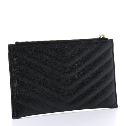 Saint Laurent Grain De Poudre Chevron Monogram Bill Pouch Black 3 of 10