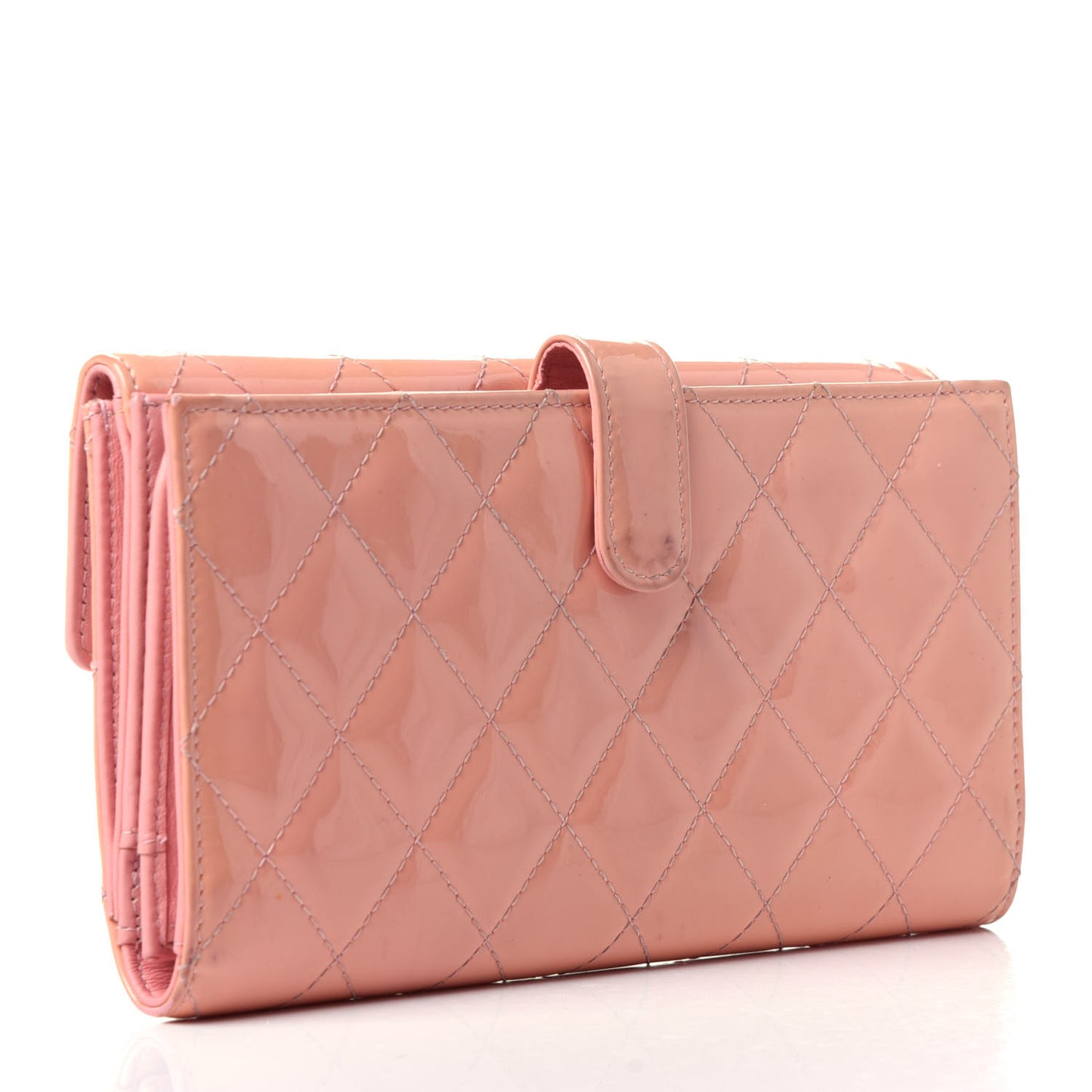 Patent Calfskin Quilted Flap Wallet Pink