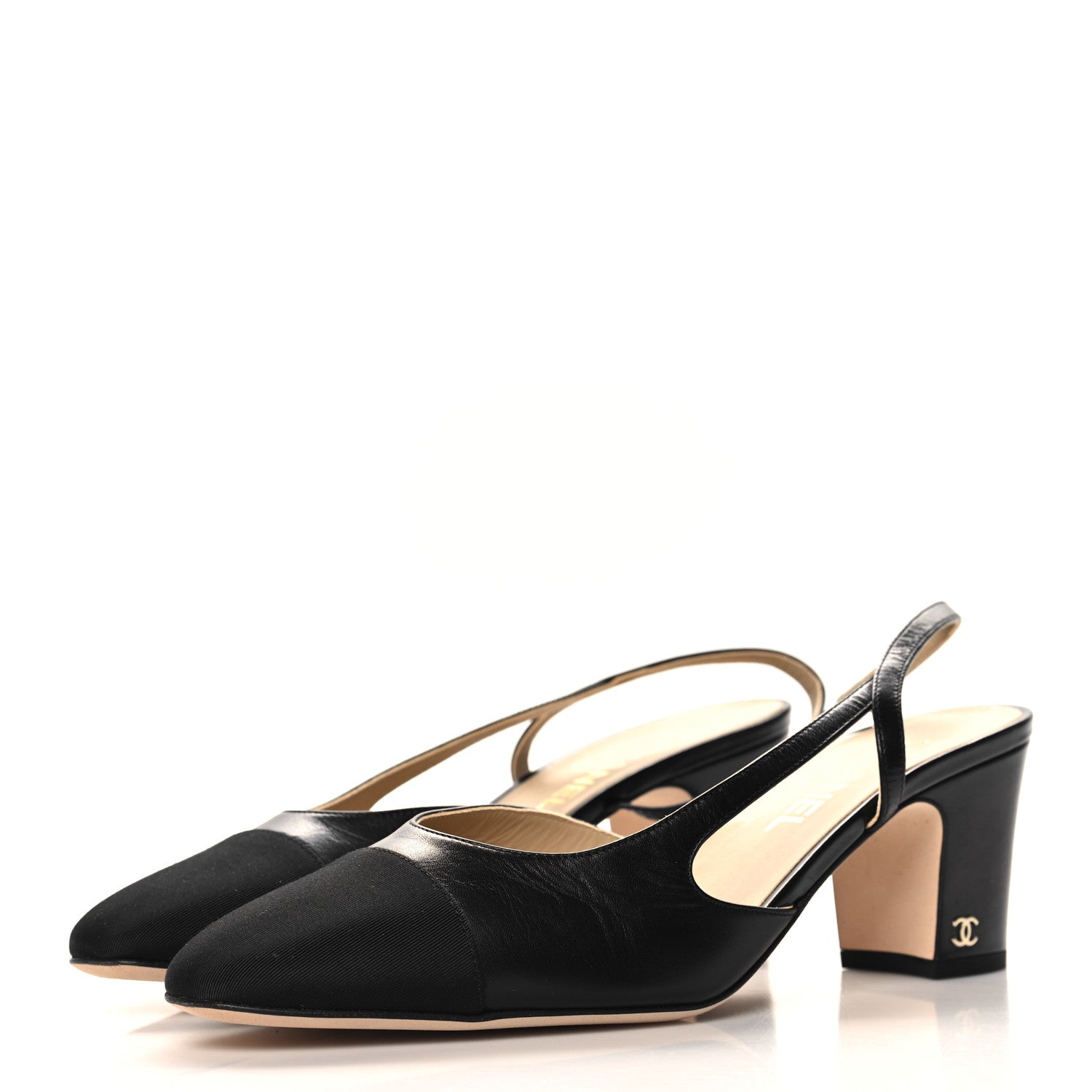 Chanel Goatskin Grosgrain Cap Toe CC Slingback Pumps 41 Black 4 of 9
