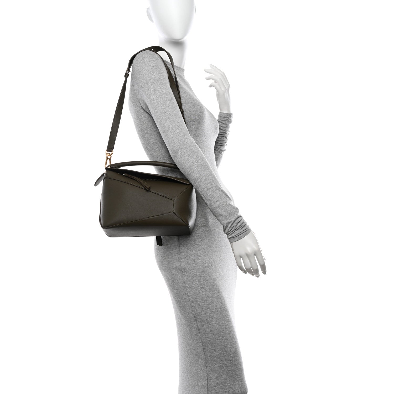Loewe Calfskin Small Puzzle Bag Dark Khaki Green 2 of 9