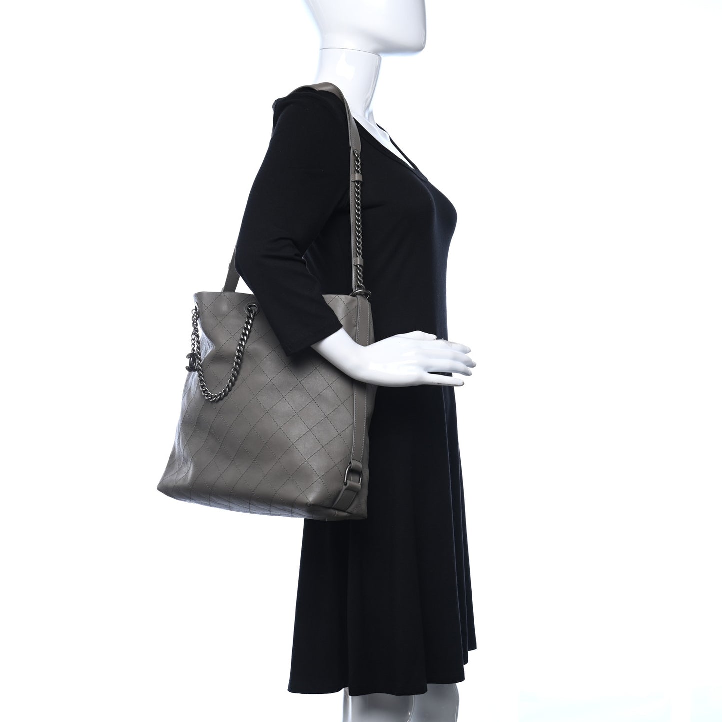 Calfskin Stitched Large Hobo Grey