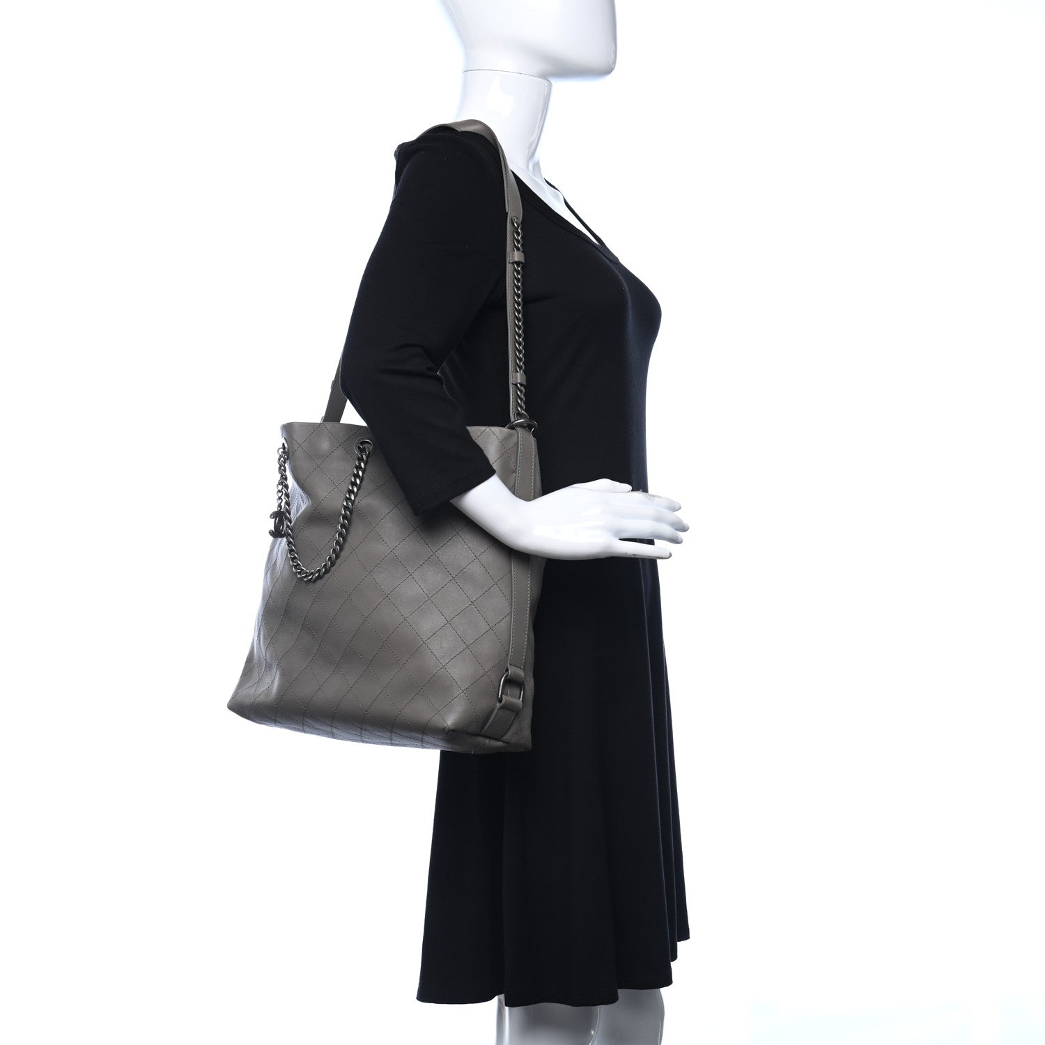 Chanel Calfskin Stitched Large Hobo Grey 2 of 10