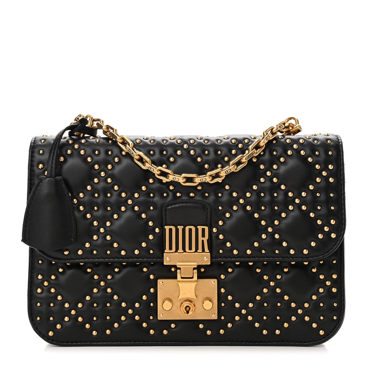 Lambskin Cannage Studded Large Dioraddict Flap Bag Black
