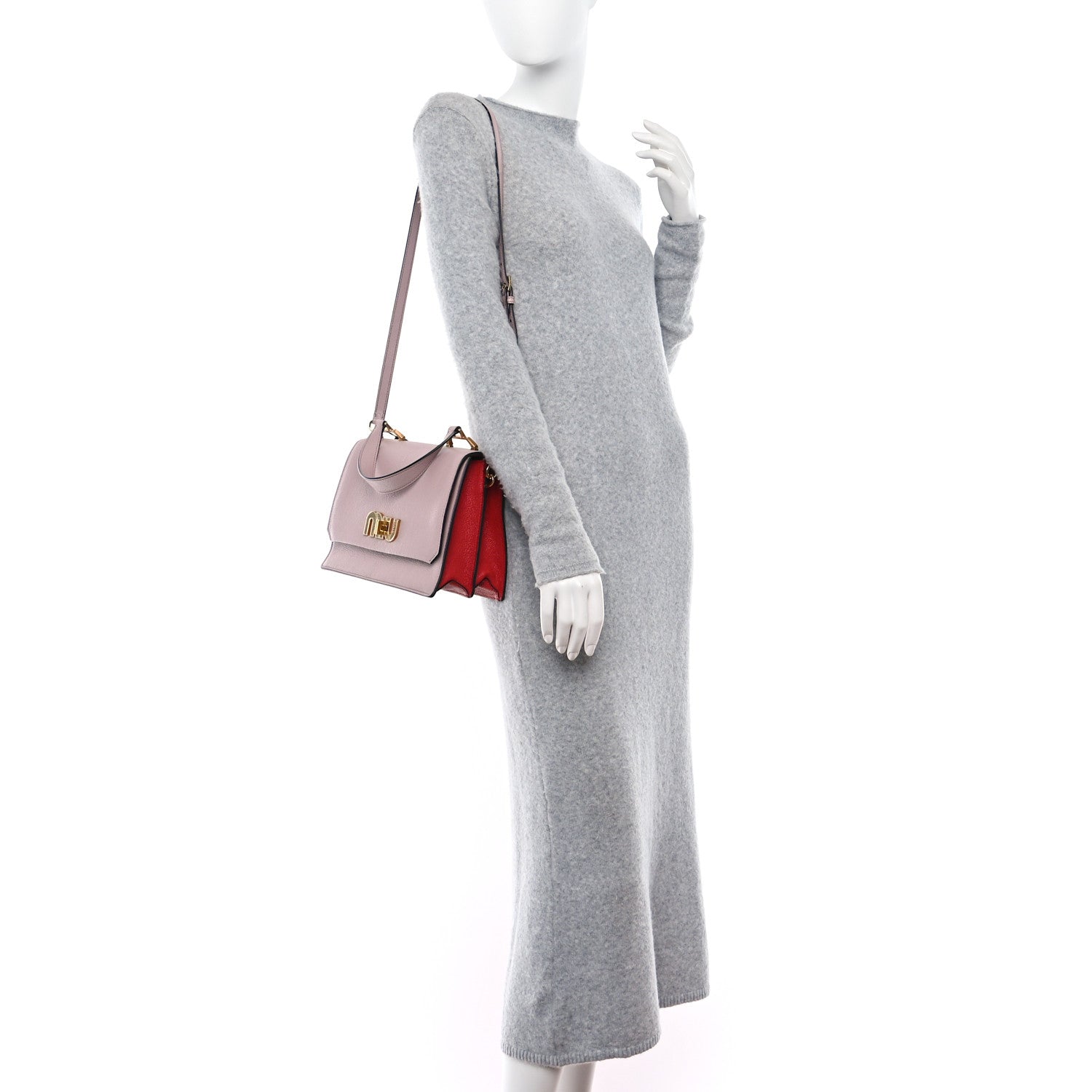 Miu Miu Goatskin Madras Miu Logo Shoulder Bag Rosa Fuoco 2 of 8