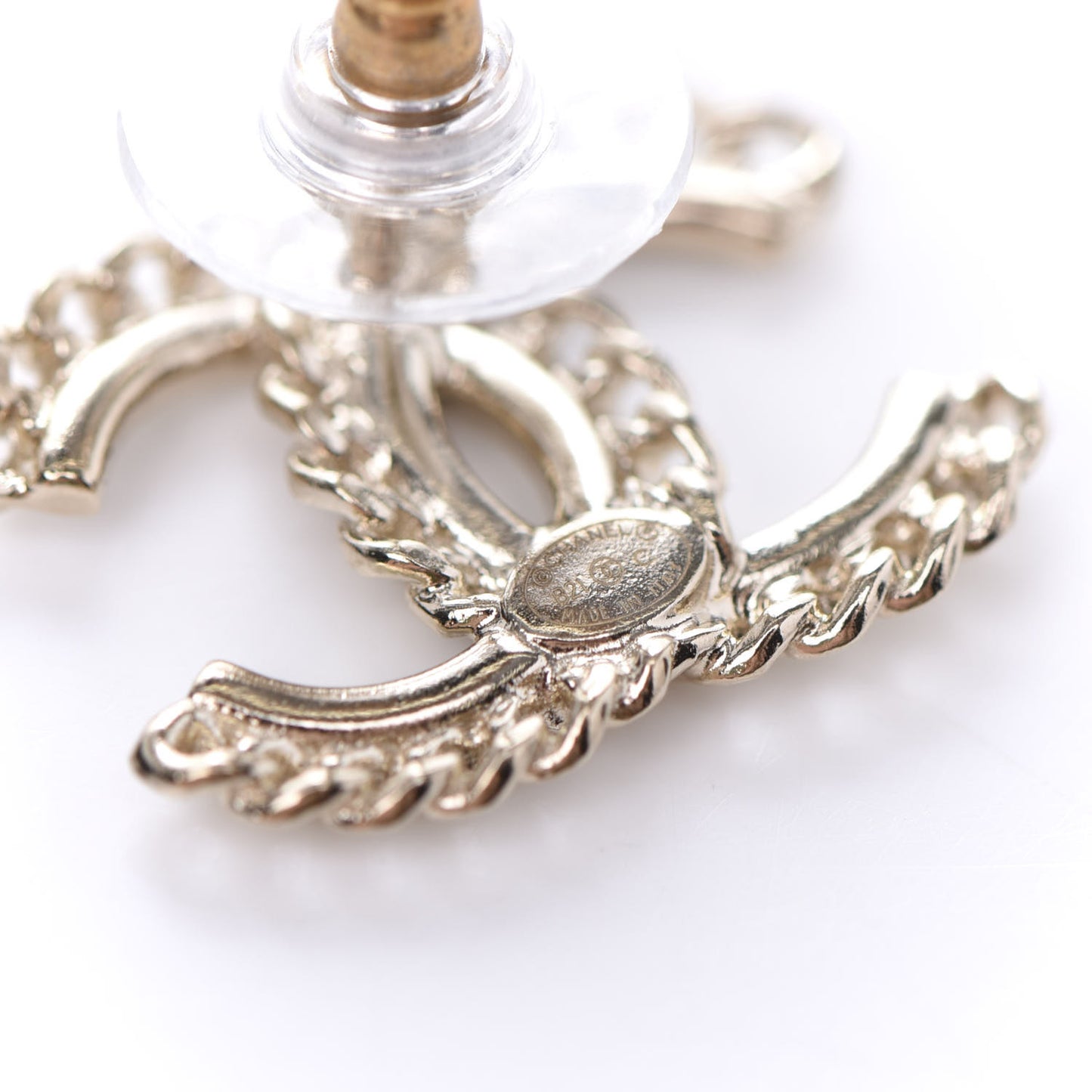 Crystal Chain CC Earrings Gold