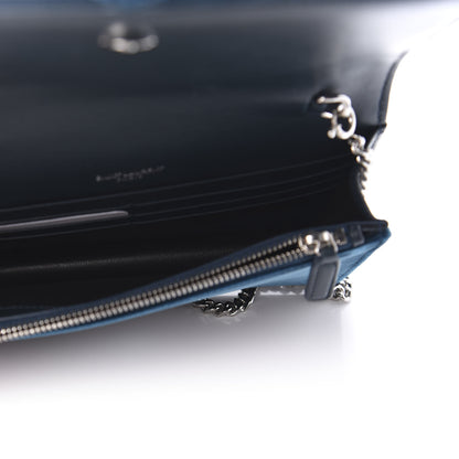 Saint Laurent Velvet Crystal Monogram Kate Tassel Chain Wallet Blue 5 of 9