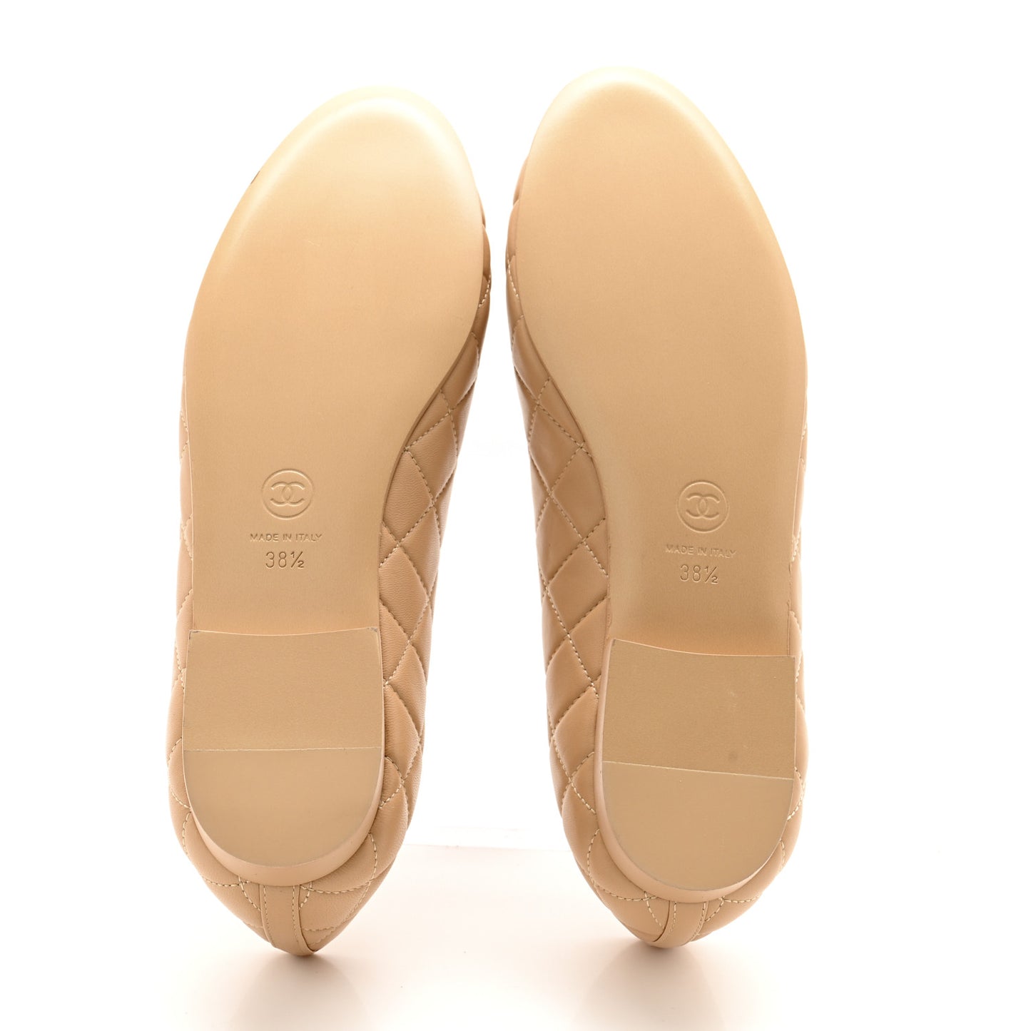 Lambskin Quilted CC Ballerina Flats 38.5 Light Beige