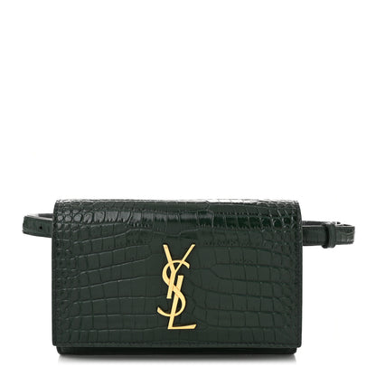 Saint Laurent Calfskin Crocodile Embossed Monogram Kate Belt Bag  Dark Mint 1 of 9
