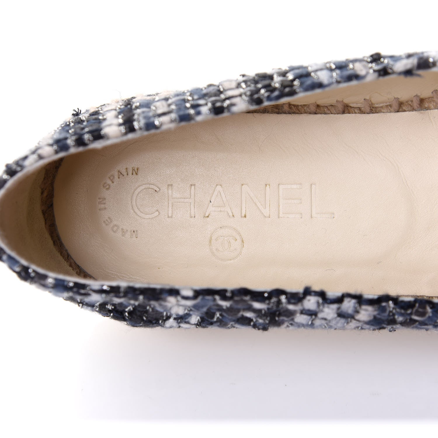 Chanel Metallic Tweed Lambskin CC Espadrilles 38 Blue Black Silver 7 of 10