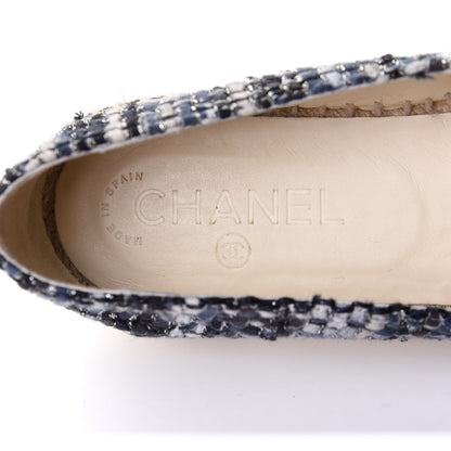 Chanel Metallic Tweed Lambskin CC Espadrilles 38 Blue Black Silver 7 of 10