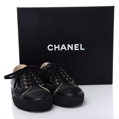 Chanel Coated Canvas Lace Up Cap Toe Sneakers 36 Black 10 of 10