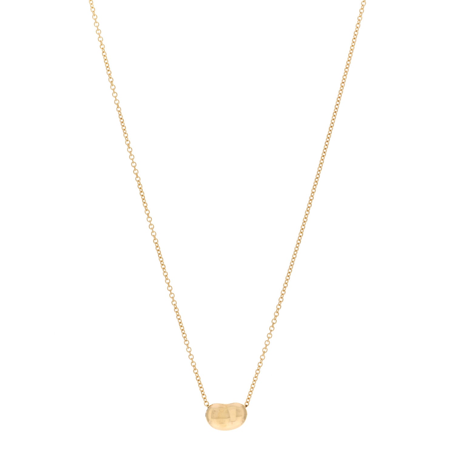 Tiffany 18K Yellow Gold 9mm Elsa Peretti Bean Pendant Necklace 1 of 4