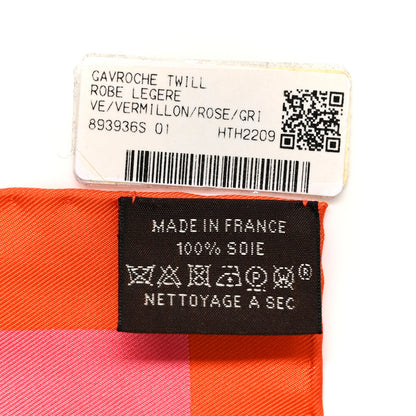 Hermes Silk Robe Legere Scarf 45 Vermillion Rose Gris 3 of 4