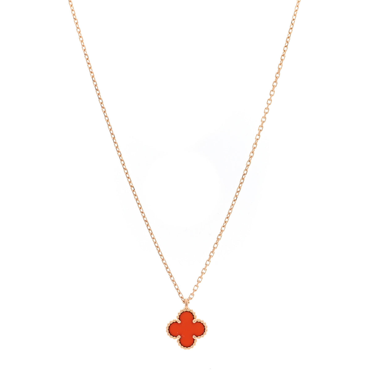18K Rose Gold Carnelian Sweet Alhambra Pendant Necklace