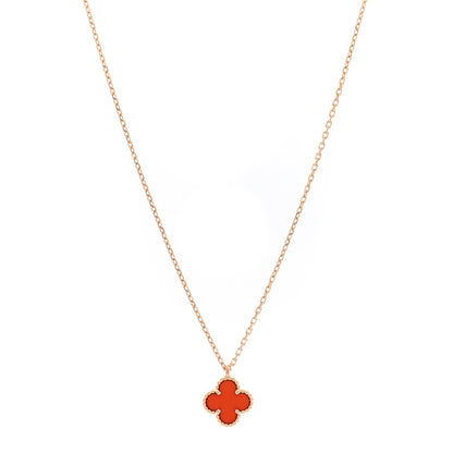 Van Cleef & Arpels 18K Rose Gold Carnelian Sweet Alhambra Pendant Necklace 1 of 4
