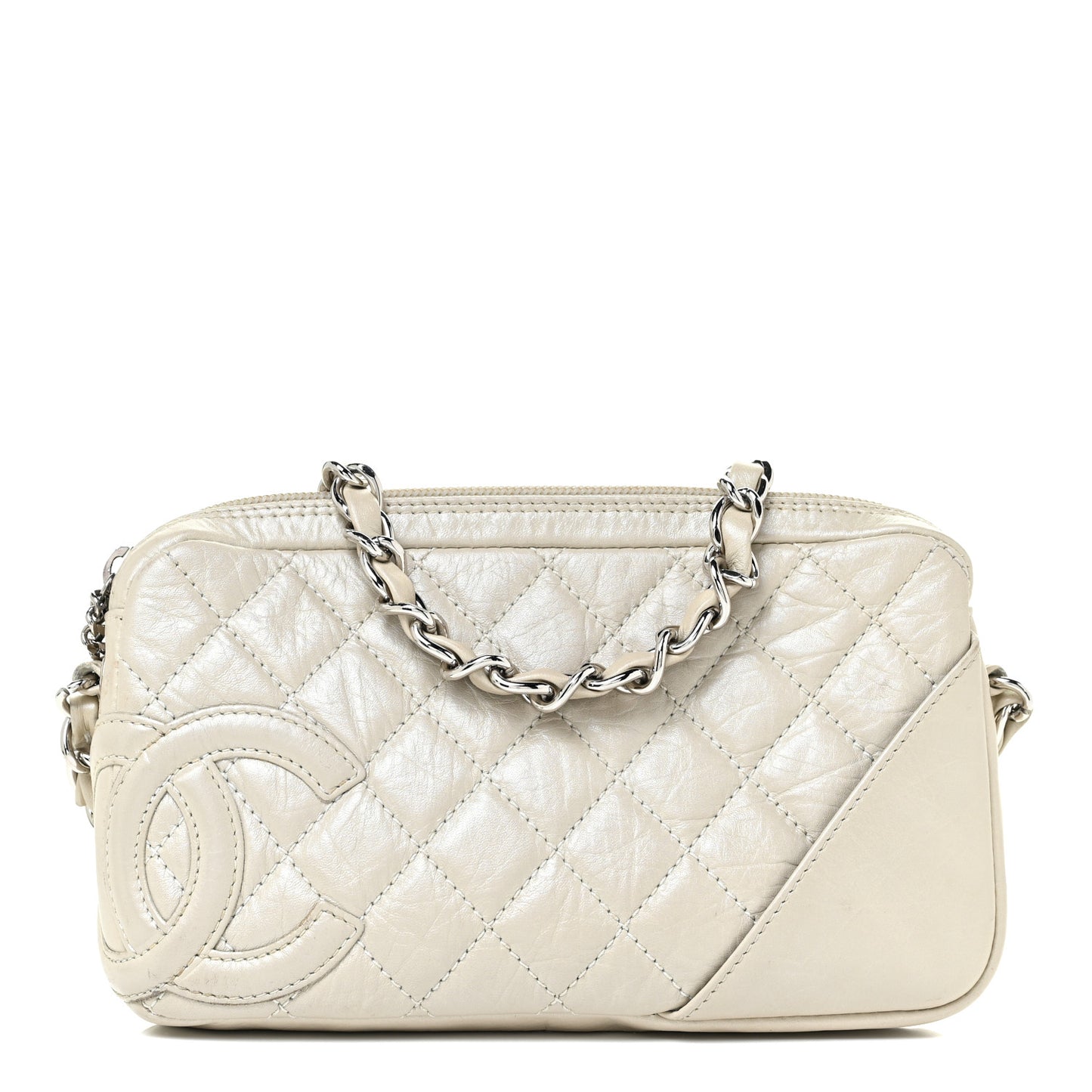 Aged Calfskin Quilted Cotton Club Pochette White
