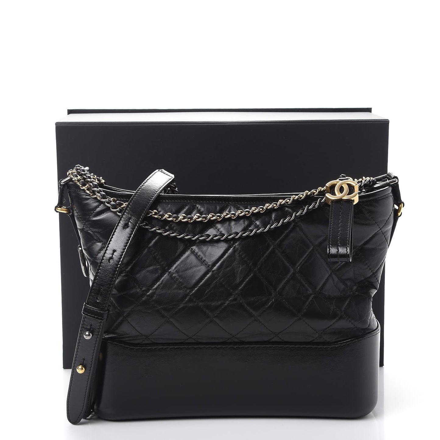 Aged Calfskin Quilted Medium Gabrielle Hobo Black