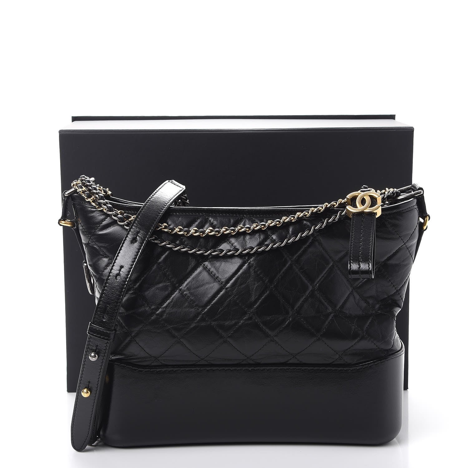 Chanel Aged Calfskin Quilted Medium Gabrielle Hobo Black 9 of 9