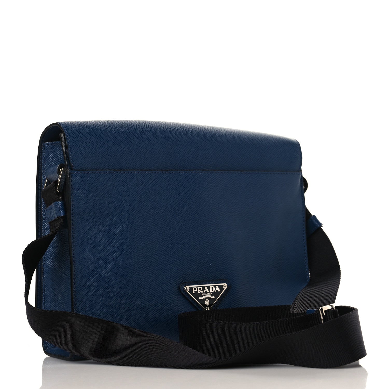 Prada Saffiano Cuir Triangle Logo Embossed Flap Crossbody Bluette 3 of 8