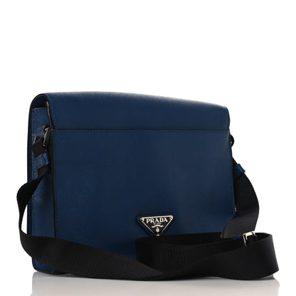 Prada Saffiano Cuir Triangle Logo Embossed Flap Crossbody Bluette 3 of 8