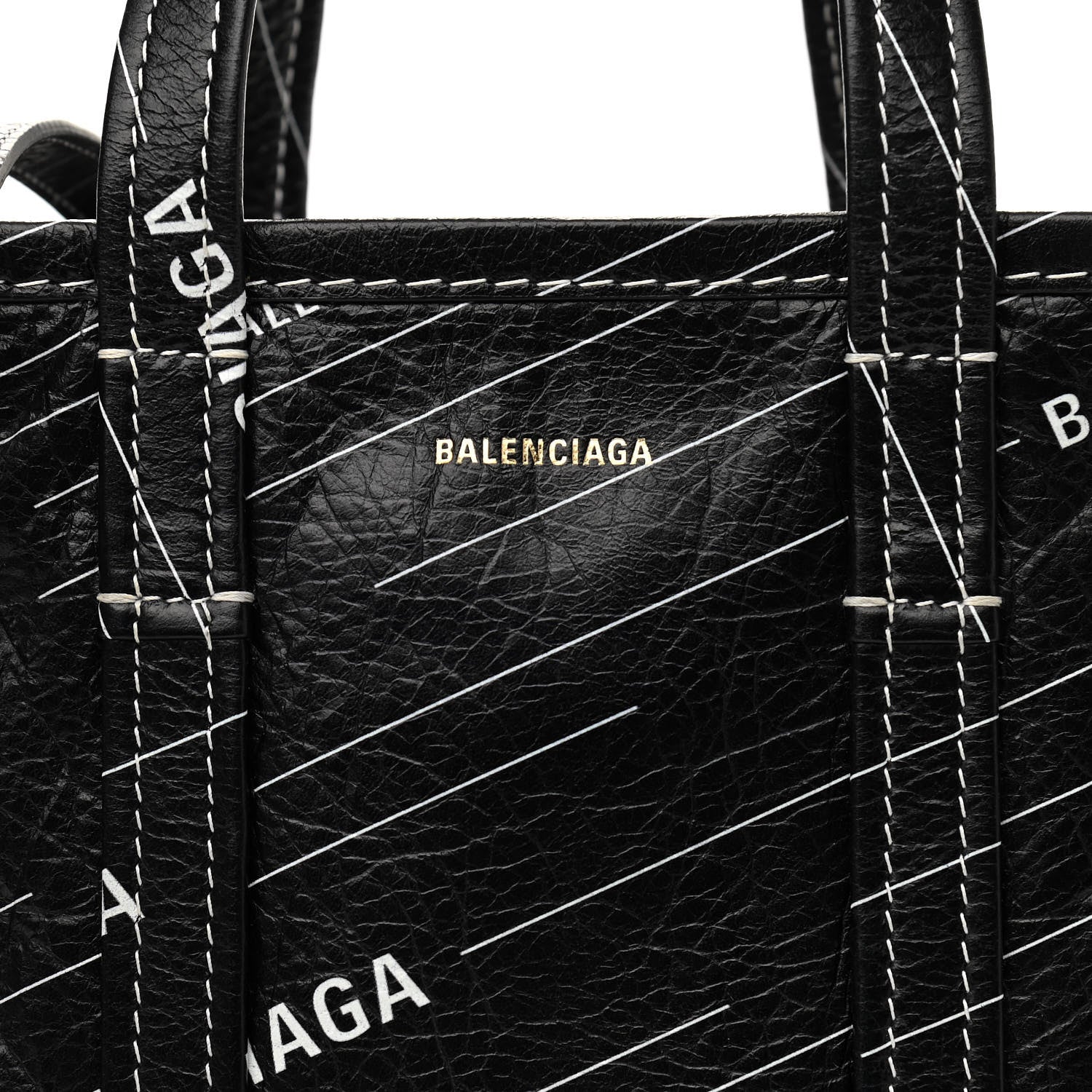 Balenciaga Agneau Arena Logo Multicolor Print XS Bazar Shopper Tote Black White 7 of 9