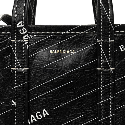 Balenciaga Agneau Arena Logo Multicolor Print XS Bazar Shopper Tote Black White 7 of 9