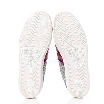 Gucci Glitter Web Womens Ace Sneakers 38.5 Silver 5 of 10
