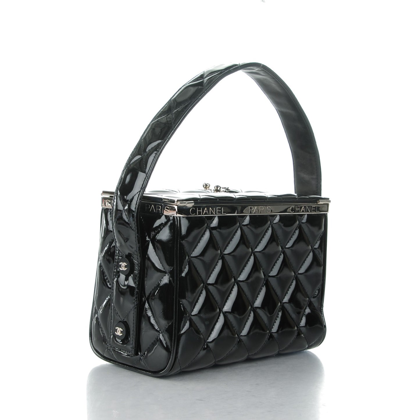 Patent Quilted Vanity Clutch Black