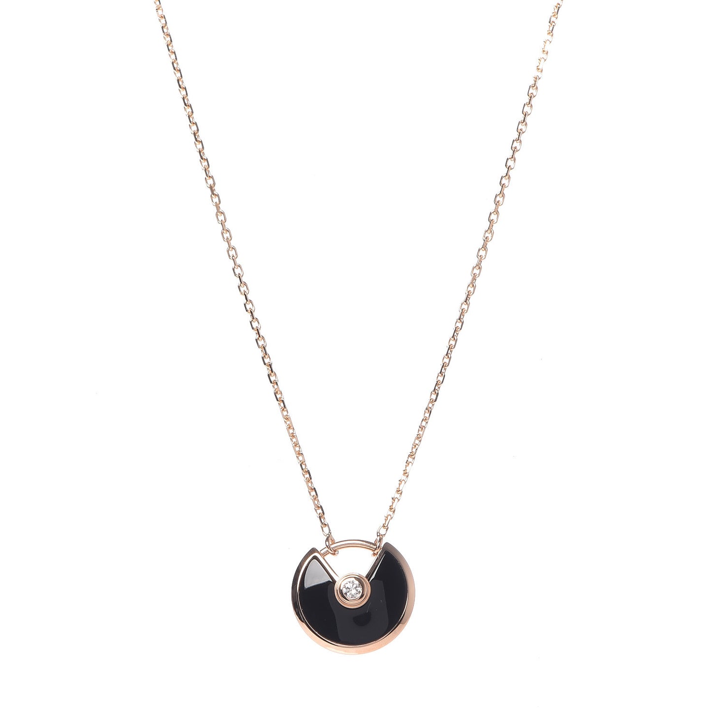 18K Pink Gold Diamond Black Onyx XS Amulette de Cartier Pendant Necklace