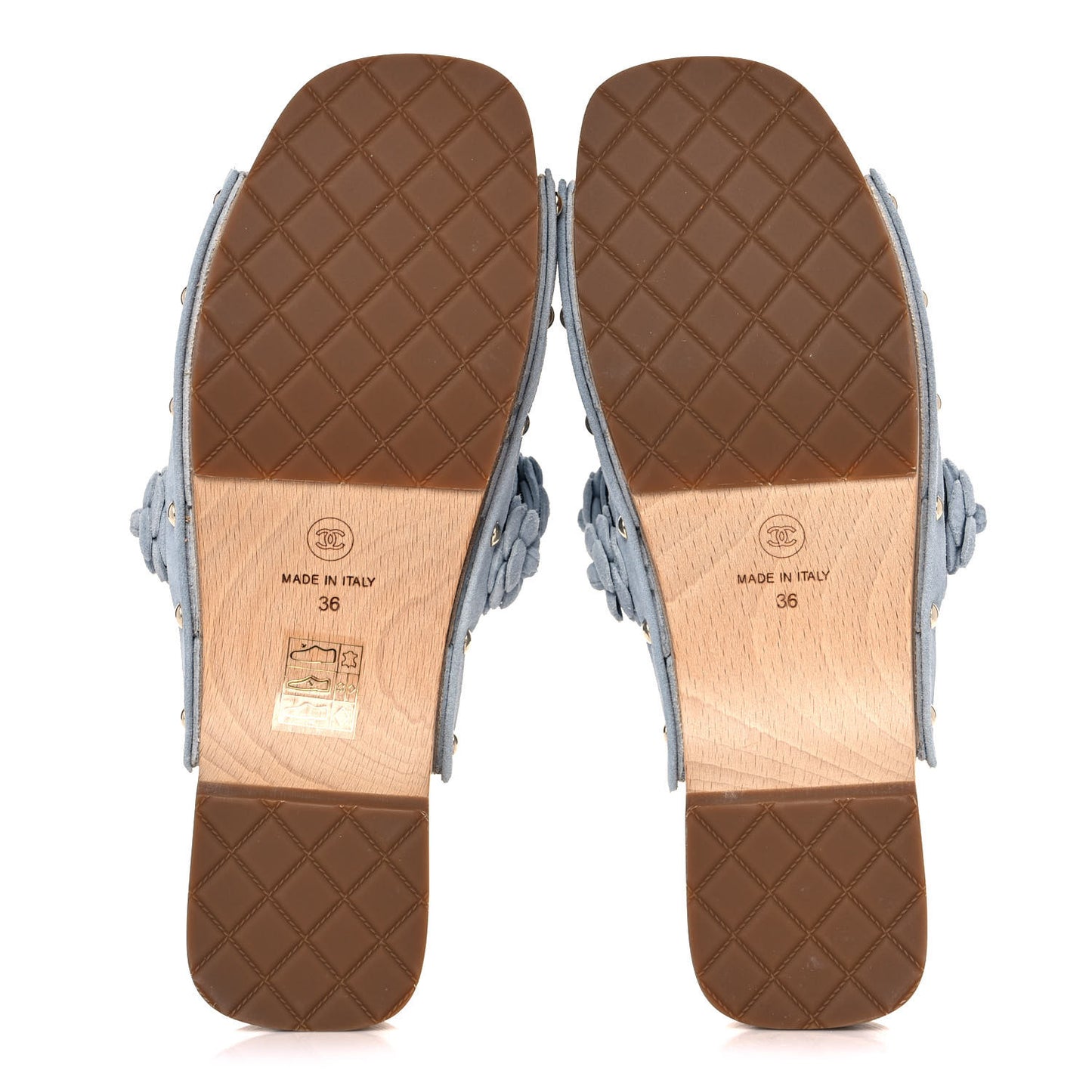 Suede Calfskin Camellia Mules 36 Light Blue