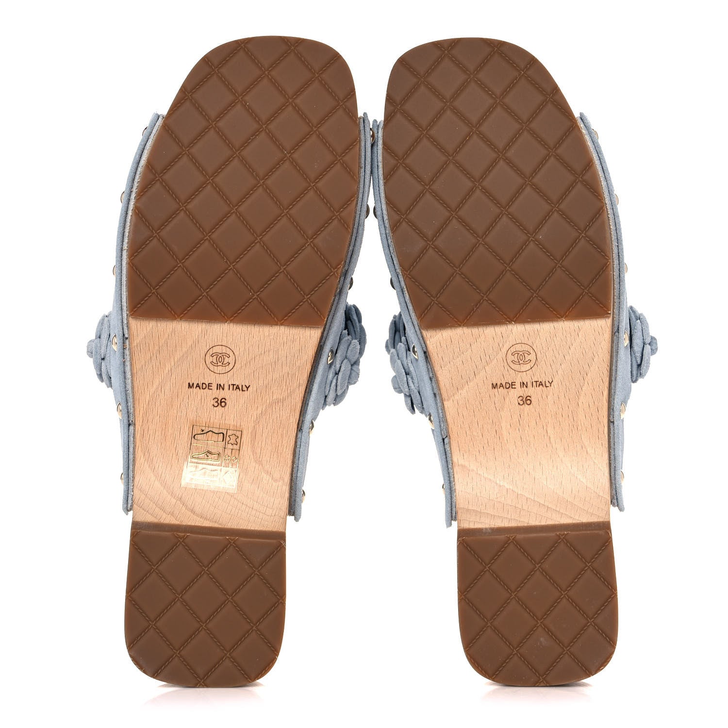 Chanel Suede Calfskin Camellia Mules 36 Light Blue 5 of 8