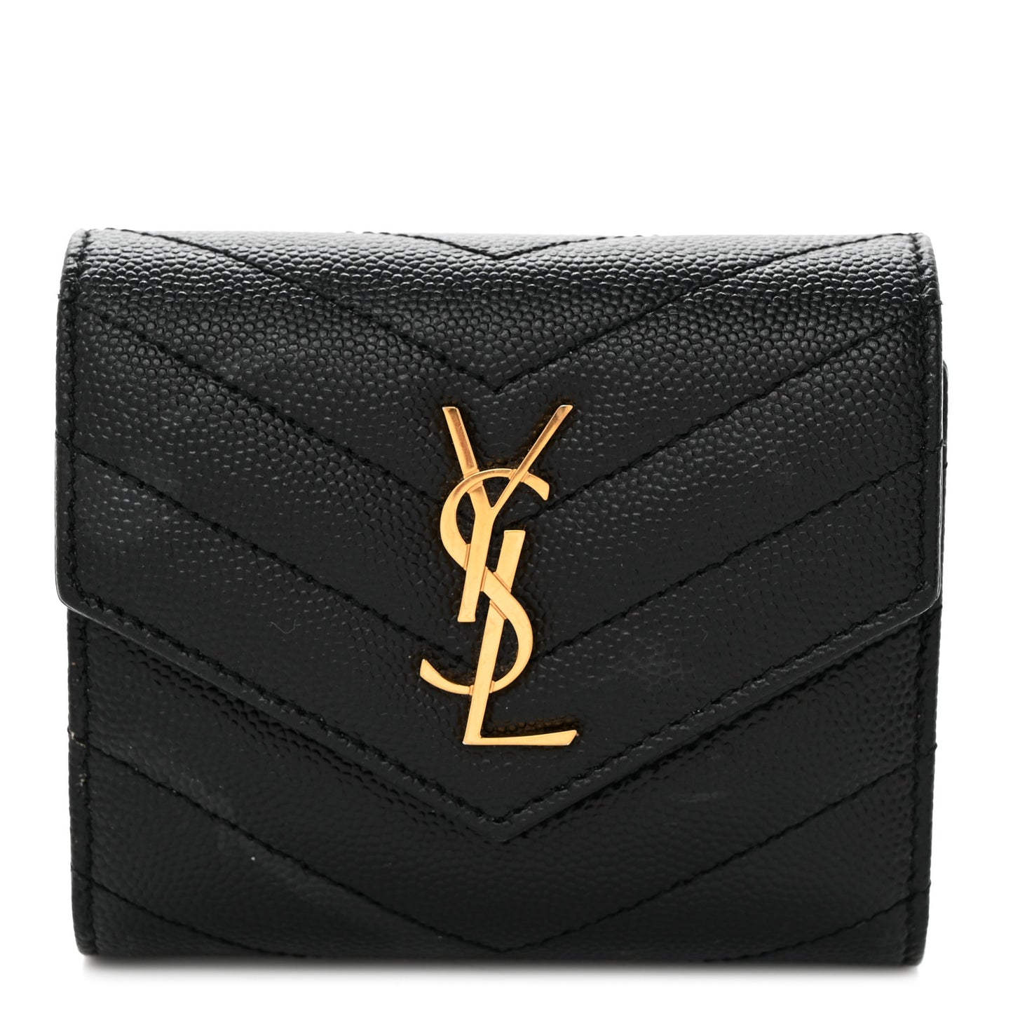 Grain De Poudre Matelasse Chevron Monogram Compact Tri Fold Wallet Black