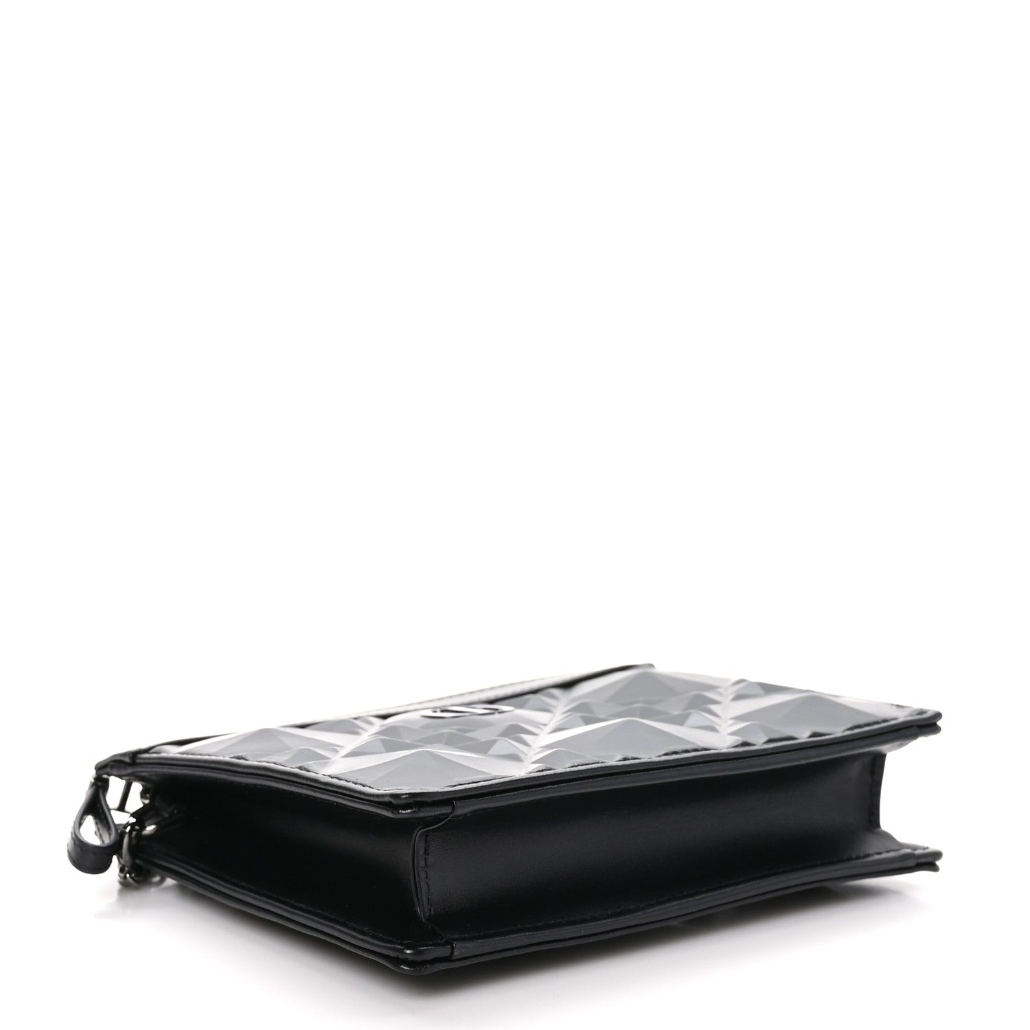 Christian Dior Calfskin Macrocannage Diamond Caro Zipped Pouch With Chain Black 4 of 11