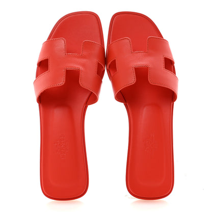 Hermes Box Calfskin Oran Sandals 37 Rouge Grenadine 2 of 10