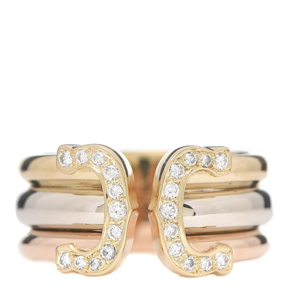 Cartier 18K Pink Yellow White Gold Diamond 11mm C De Ring 51 5.75 1 of 4