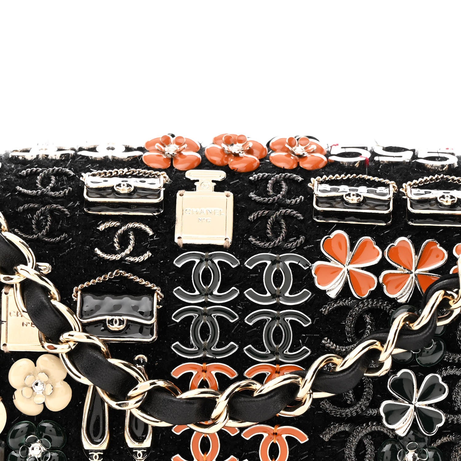 Chanel Boucle Tweed Enamel Charms Mini Rectangular Flap Black 7 of 9