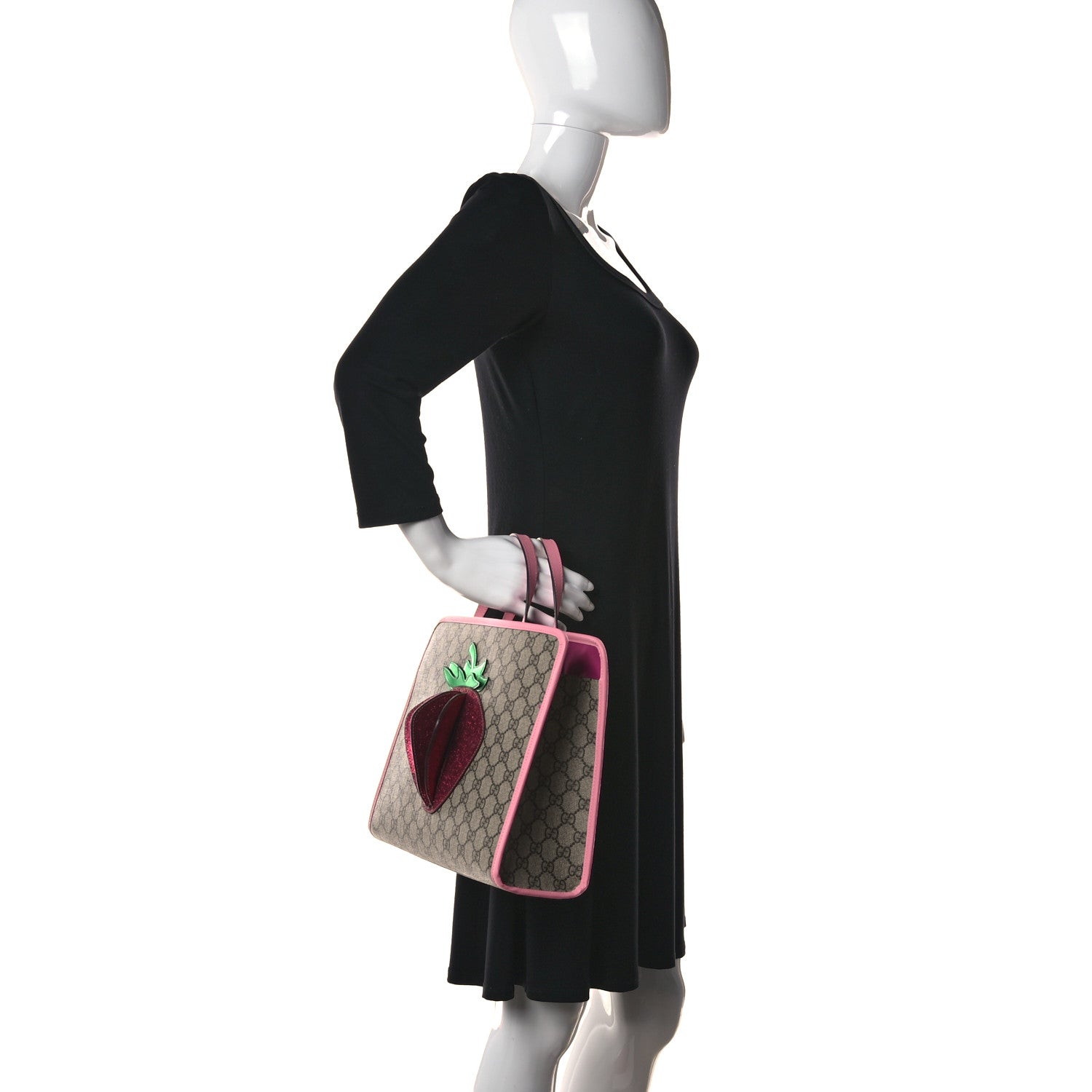 Gucci GG Supreme Monogram 3-D Strawberry Childrens Tote Beige Ebony Lotus Pink Fuxia Emerald 2 of 9